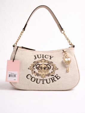 Juicy Couture Beige Suede Shoulder Bag with Gold Heart Key Charm